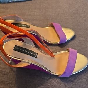 Steven By Steve Madden Purple and Orange Wedge Shoes with Geometric Straps